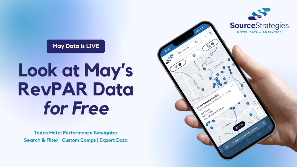 May RevPAR data is now live on the new Texas Hotel Performance Navigator from Source Strategies! Access the latest insights and make informed decisions with ease. And the best part? You can get started for FREE with a simple account setup.